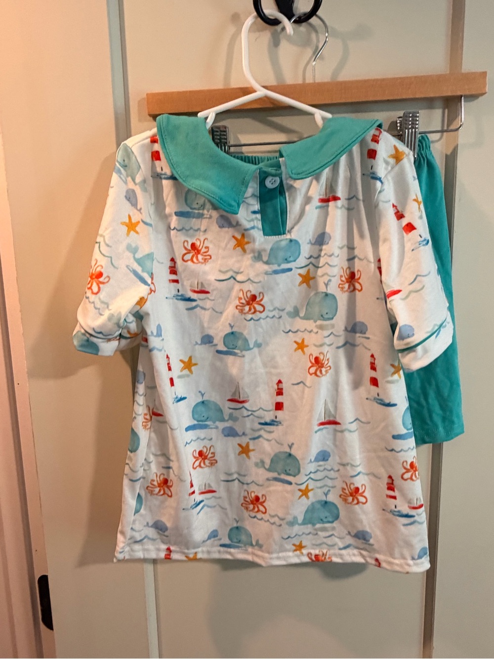 Teal Collar Sea Life Button-Down Top